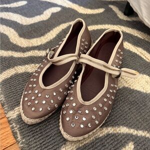 Flabelus Studded Brown Mary Jane Flats